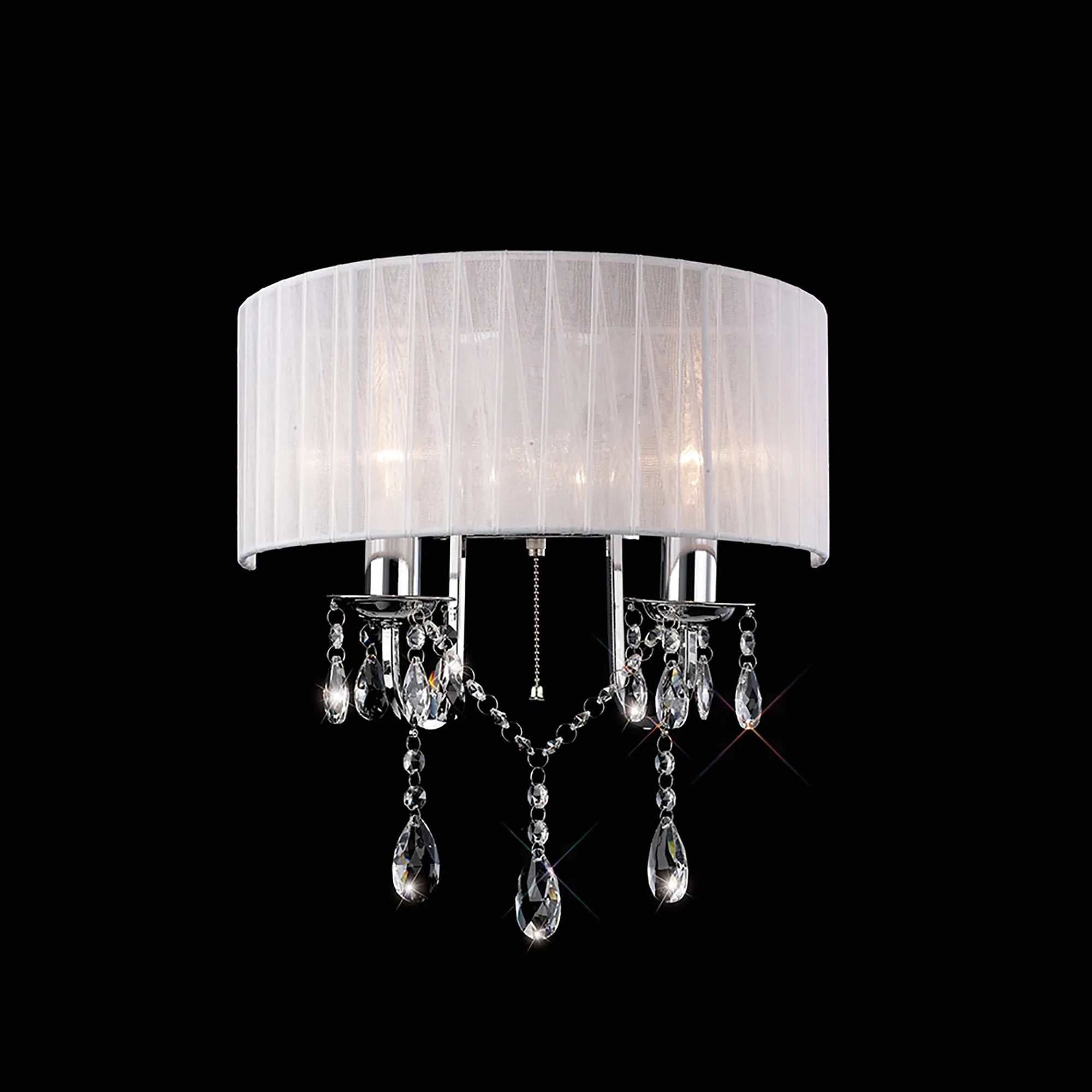 Olivia Polished Chrome-White Crystal Wall Lights Diyas Shaded Wall Lights Olivia Polished Chrome-White Crystal Wall Lights Diyas Shaded Wall Lights